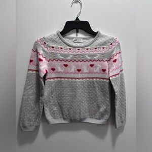 H&M Gray, Pink & Red Fair Isle Reindeer Crewneck Sweater